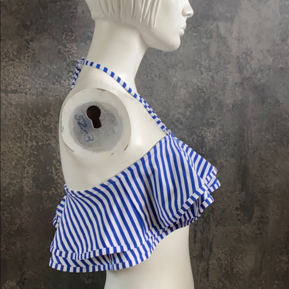 ZINKE navy striped ruffle tie 2-piece bikini set M